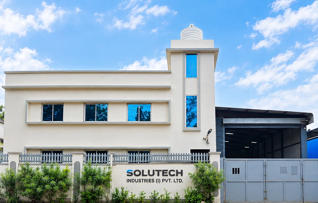 Solutech Industries plant building and gate at Sanaswadi, Pune