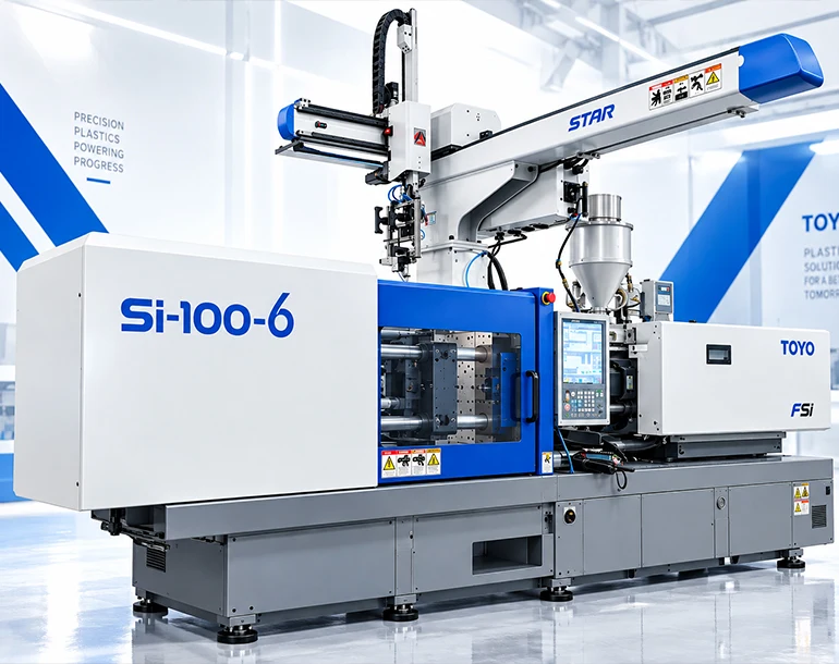 Injection moulding cell with automated robotic material handling