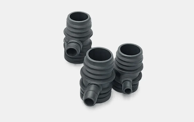 Three black ribbed hose connectors with side outlet