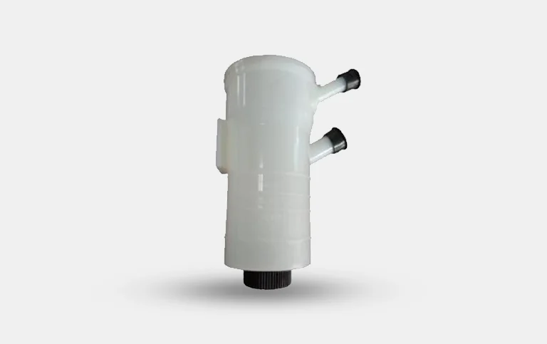 White moulded oil tank assembly with two side spigots